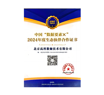 中国“数据要素×”2024年度生态伙伴合作证书